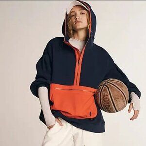 FP Movement Medium Sweatshirt At Your Best Quarter Zip Hooded Blue Orange pocket